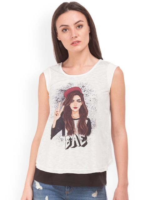 

Sugr Women Off-White Printed Styled Back Top