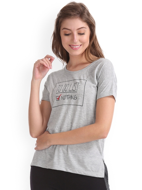 

Sugr Women Grey Melange Printed Round Neck T-shirt