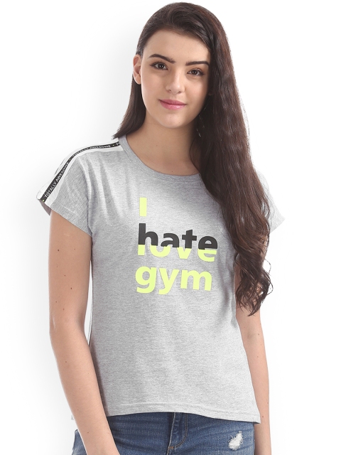 

Sugr Women Grey Melange Printed Round Neck T-shirt