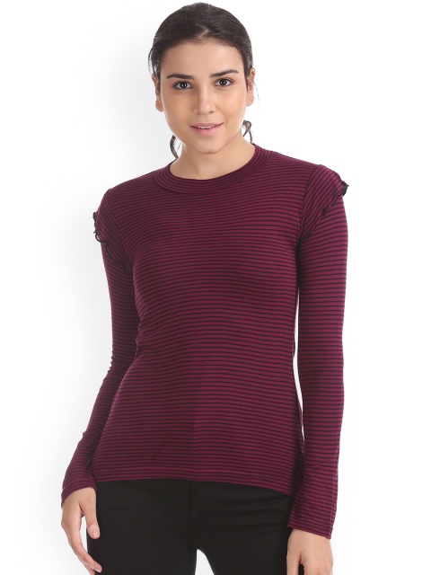 

Sugr Women Burgundy & Black Striped Top