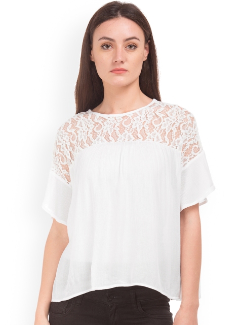 

Sugr Women White Solid Top with Lace Inserts