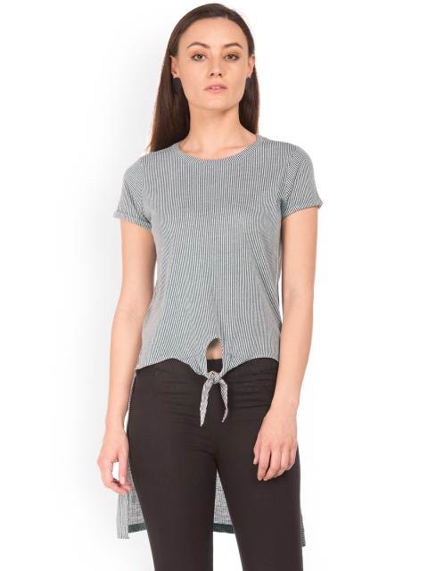 

Sugr Women Grey Striped High-Low Top