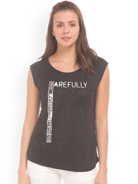 

Sugr Women Charcoal Grey Printed Top
