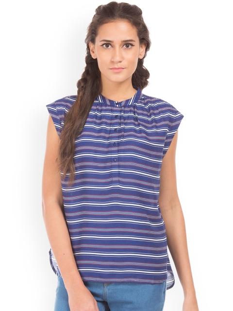 

Sugr Women Blue & White Striped Shirt Style Top