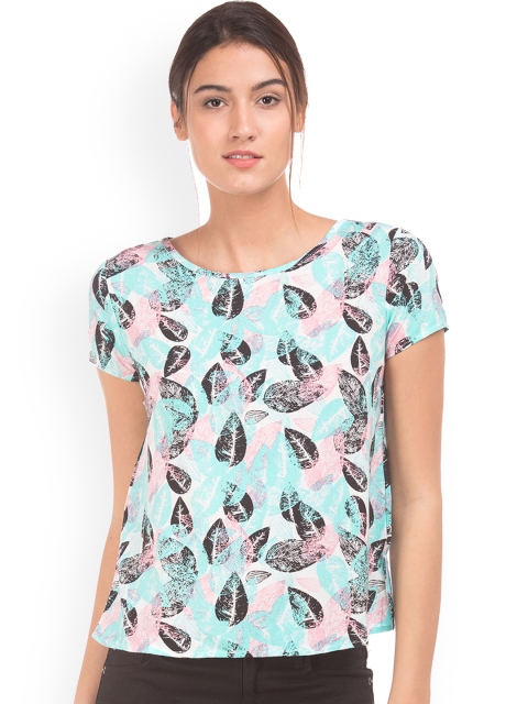 

Sugr Women Sea Green Printed Styled Back Top