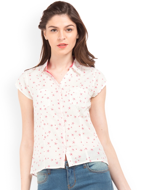 

Sugr Women Off-White & Red Regular Fit Printed Casual Shirt