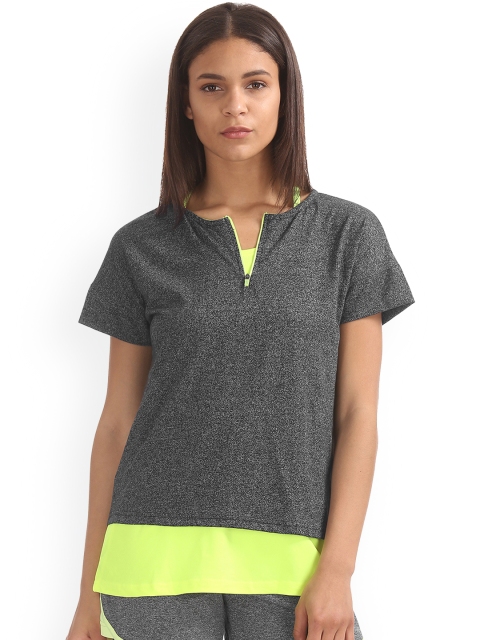 

Sugr Women Charcoal Grey & Lime Green Solid Layered Top