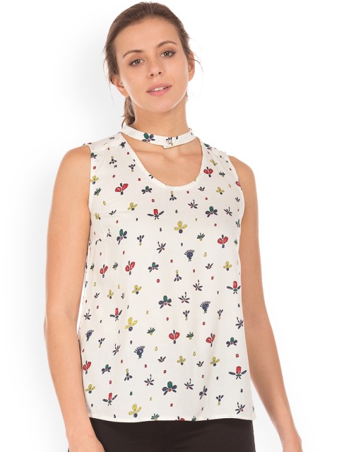 

Sugr Women Off-White & Blue Printed A-Line Top