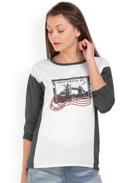 

Sugr Women Off-White Printed Round Neck T-shirt