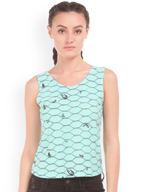 

Sugr Women Sea Green Printed Pure Cotton Top