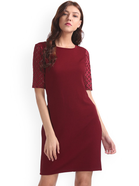 

ELLE Women Red Solid Sheath Dress