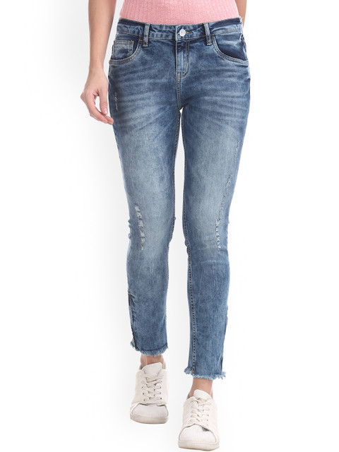 

Sugr Women Blue Skinny Fit Mid-Rise Low Distress Stretchable Jeans