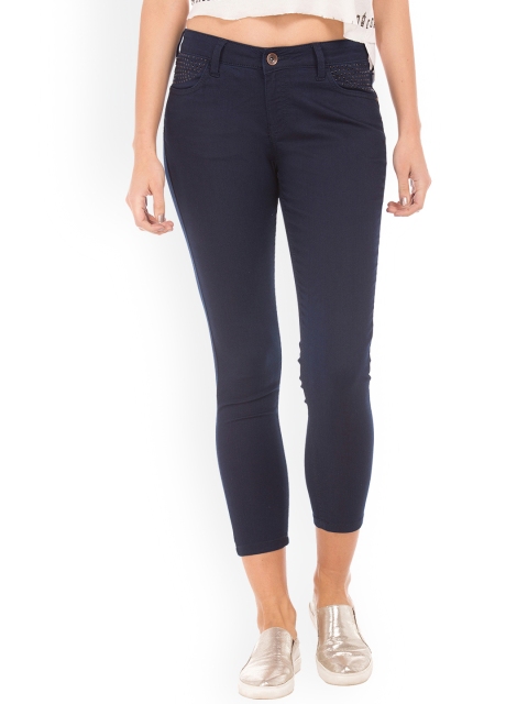 

Sugr Women Navy Blue Regular Fit Mid-Rise Clean Look Stretchable Cropped Jeans
