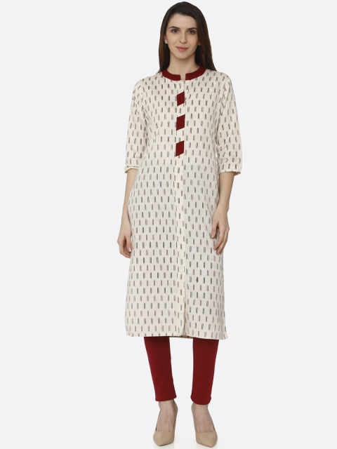 

RAISIN Women Cream-Coloured Printed Straight Kurta