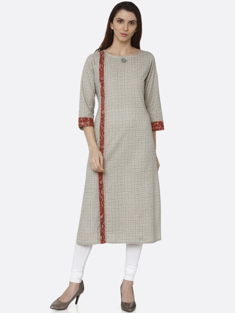 

RAISIN Women Grey Checked Straight Kurta