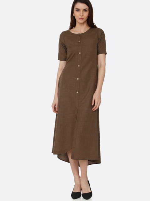 

RAISIN Women Brown Solid A-Line Dress
