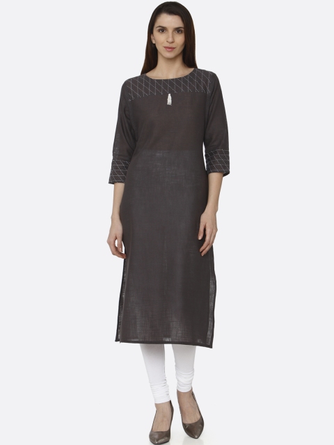 

RAISIN Women Charcoal Grey Solid Straight Kurta