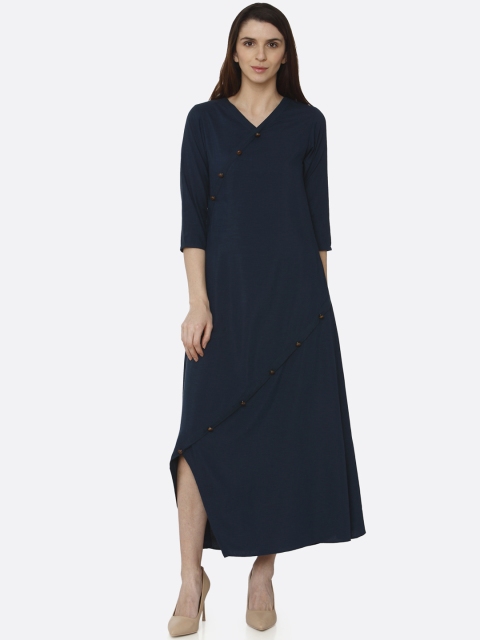 

RAISIN Women Navy Blue Solid A-Line Dress