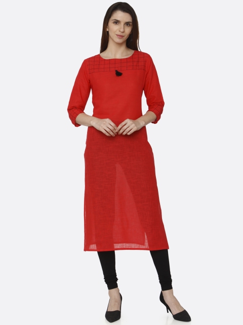

RAISIN Women Red Solid Straight Kurta