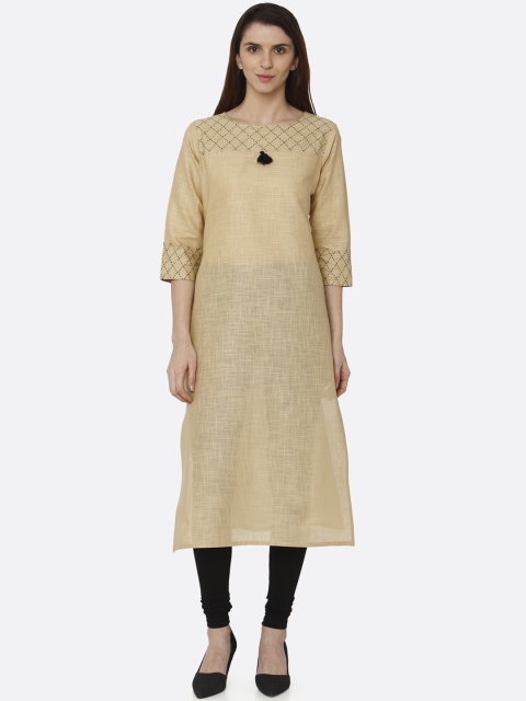 

RAISIN Women Cream-Coloured Solid Straight Kurta