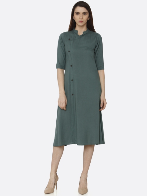 

RAISIN Women Green Solid A-Line Dress