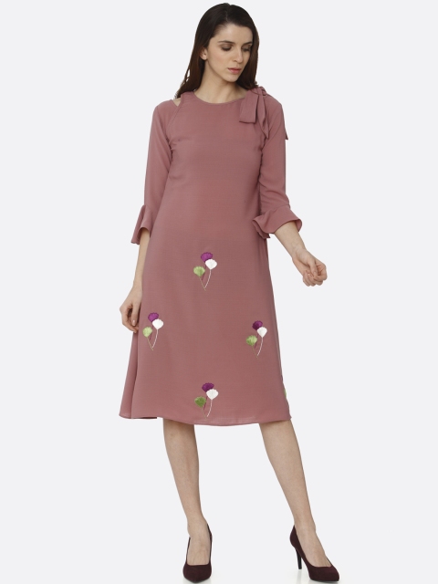 

RAISIN Women Dusty Pink Solid A-Line Dress