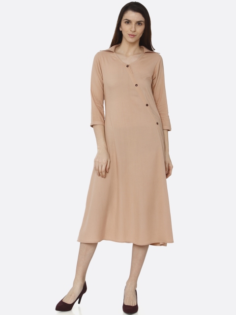 

RAISIN Women Peach-Coloured Solid Shirt Dress