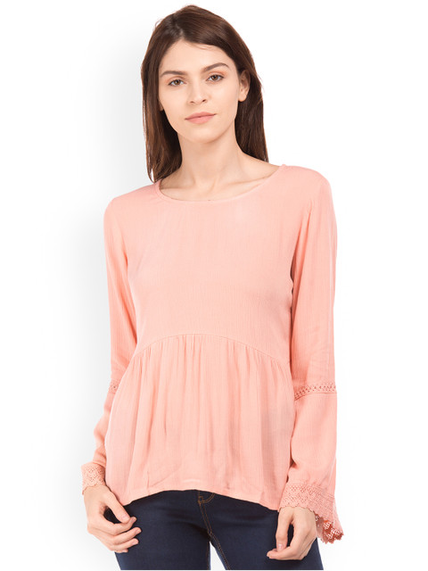 

Cherokee Women Peach-Coloured Solid Peplum Top