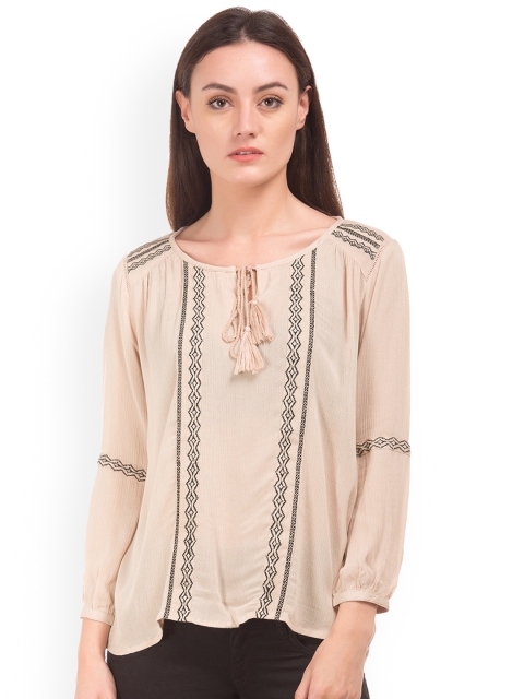 

Cherokee Women Beige Embellished High-Low Top
