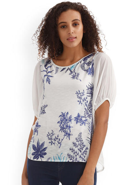 

Cherokee Women Off-White Printed High-Low Top