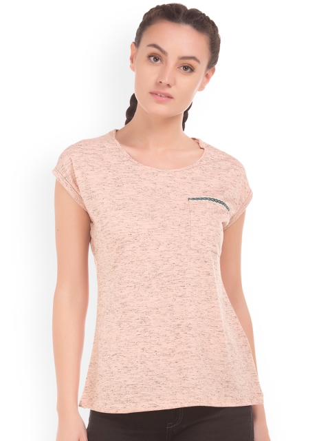 

Cherokee Women Peach-Coloured Flecked Effect Round Neck T-shirt