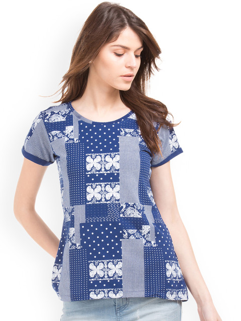 

Cherokee Women Blue Printed A-Line Pure Cotton Top