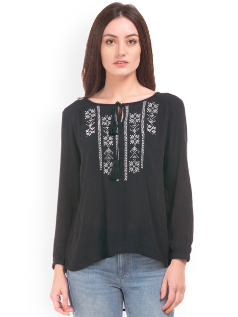 

Cherokee Women Black Solid A-Line Top