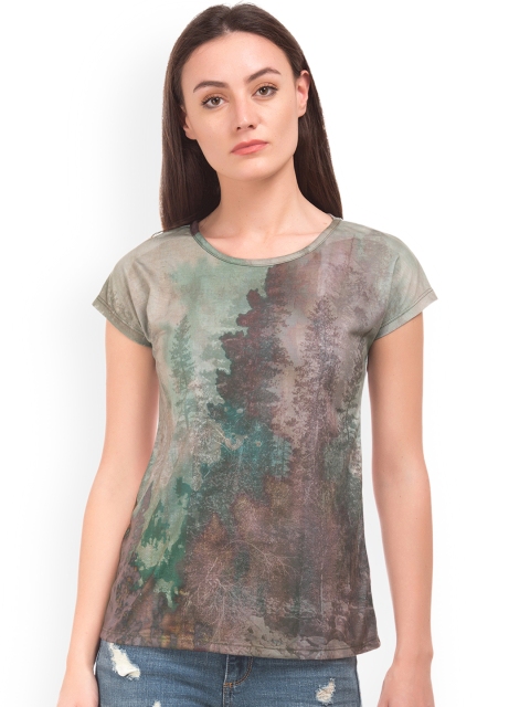 

Cherokee Women Green & Brown Dyed Top