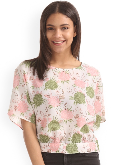 

Cherokee Women Off-White & Pink Printed Styled Back Top