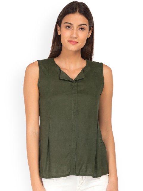 

Cherokee Women Olive Green Solid A-Line Top