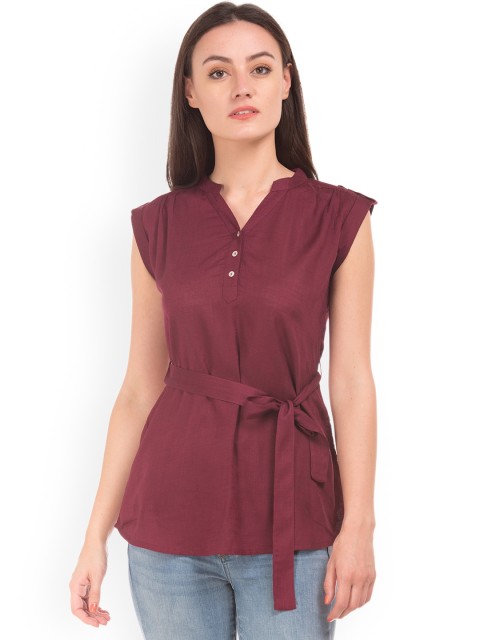 

Cherokee Women Burgundy Solid Shirt Style Top