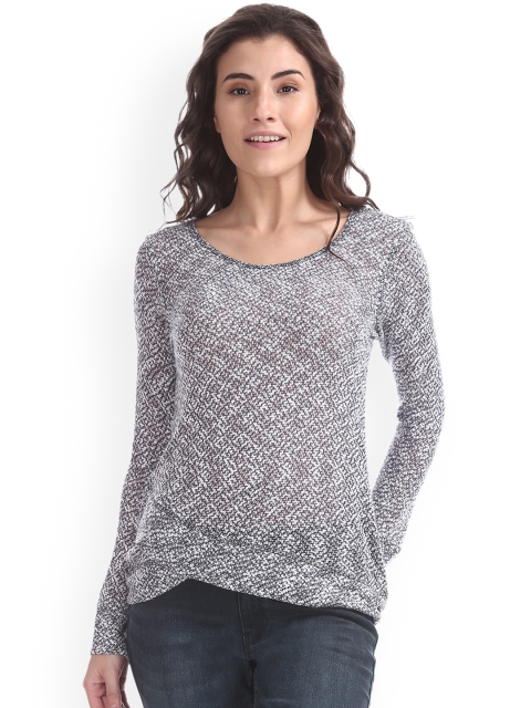 

Cherokee Women Navy & White Self-Design Fitted Top, Navy blue