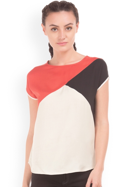 

Cherokee Women Off-White & Red Colourblocked Top