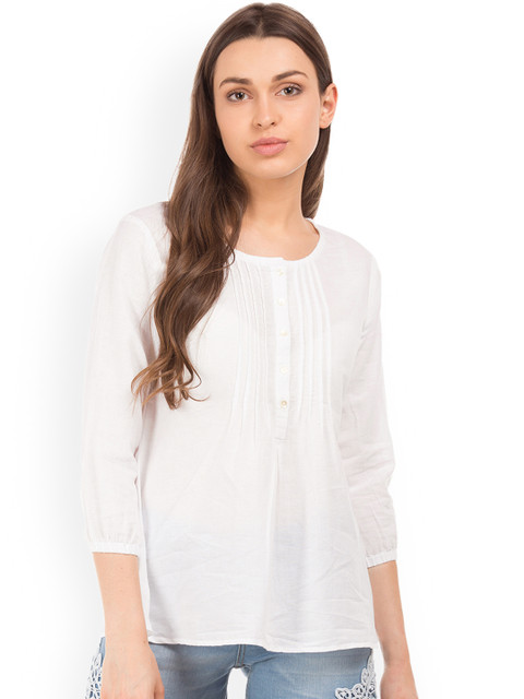 

Cherokee Women White Solid A-Line Top