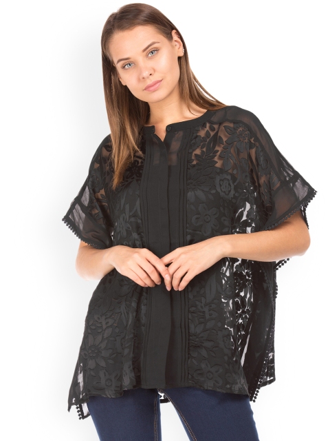 

Cherokee Women Black Self-Design Lace Kaftan Top