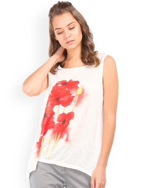 

Cherokee Women White & Red Printed A-Line Top