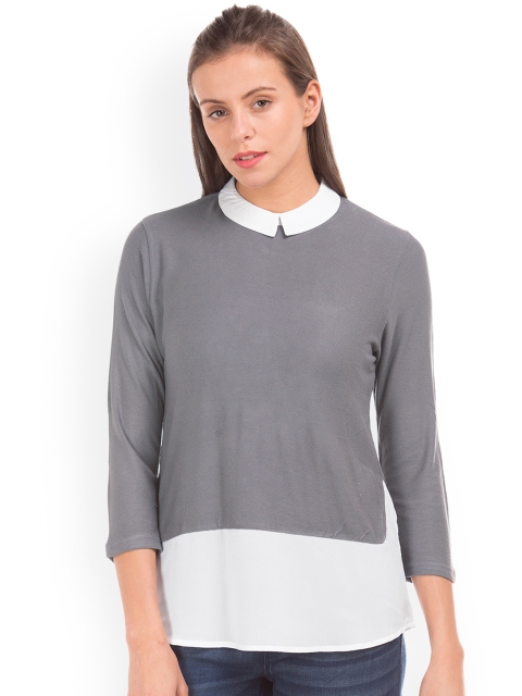 

Cherokee Women Grey & Off-white Colourblocked Regular Top