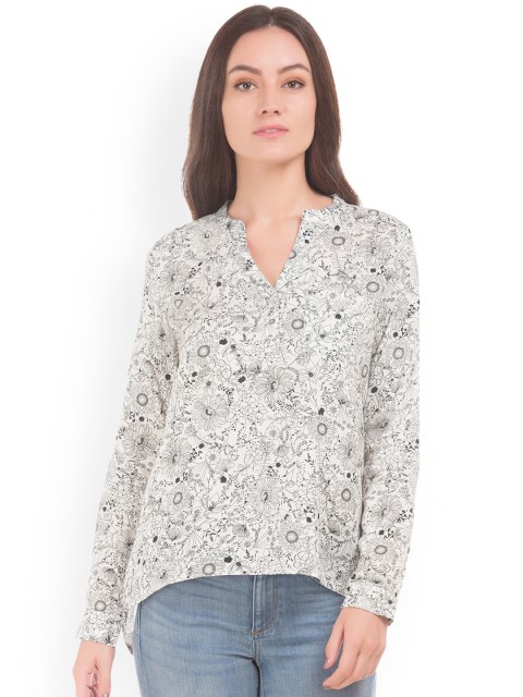 

Cherokee Women White & Black Printed Shirt Style Top