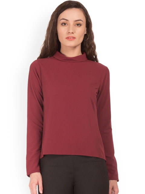 

Cherokee Women Maroon Solid High-Low Top