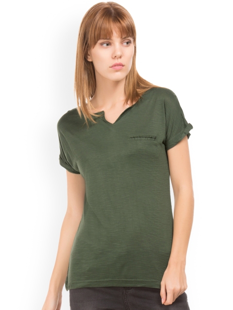 

Cherokee Women Olive Green Solid Top