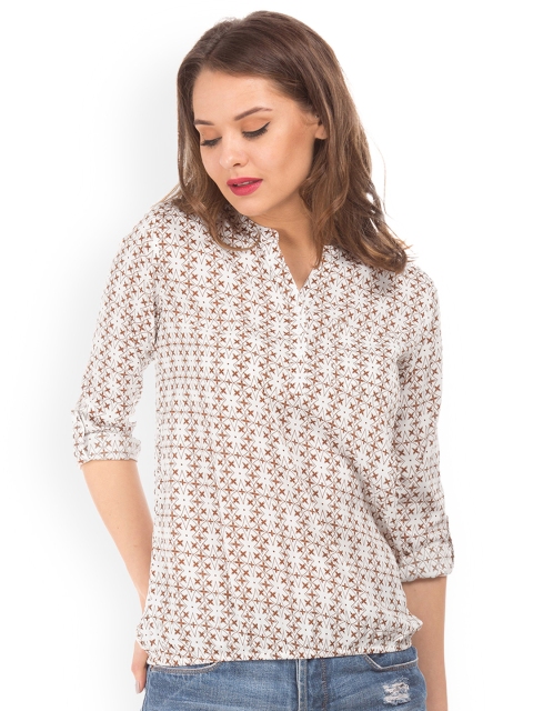 

Cherokee Women Off-White Printed Blouson Top