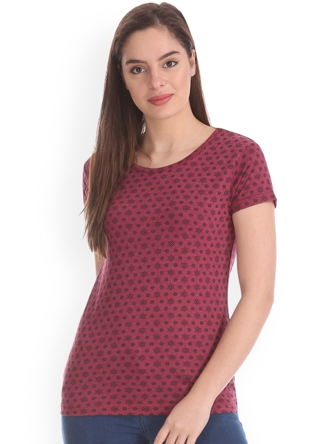 

Cherokee Women Burgundy Printed Round Neck T-shirt