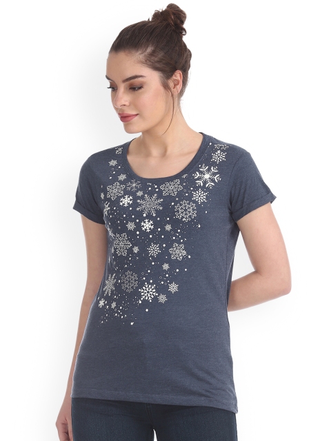 

Cherokee Women Blue Printed Round Neck T-shirt