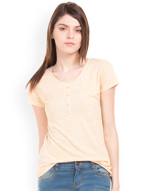 

Cherokee Women Yellow Solid Henley Neck T-shirt